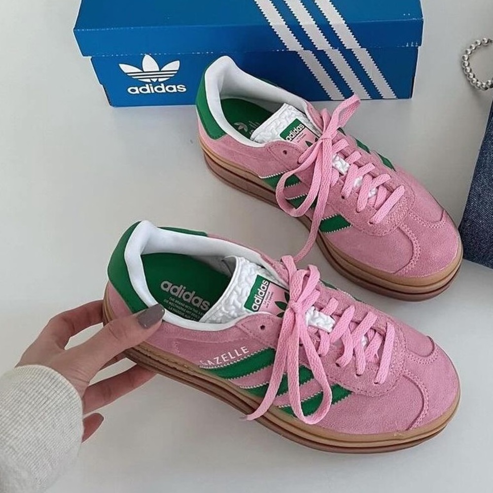 Adidas Gazelle Bold Platform Sneakers True Pink Green Women Size New - Picture 2 of 8